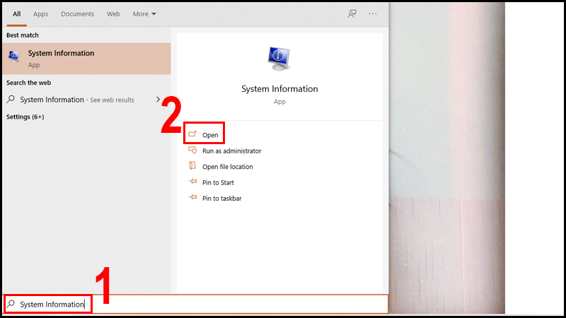 D&ugrave;ng thanh t&igrave;m kiếm để truy cập System Information 